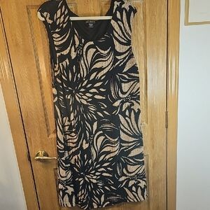 Covington Black and Tan Leaf Print Midi Dress